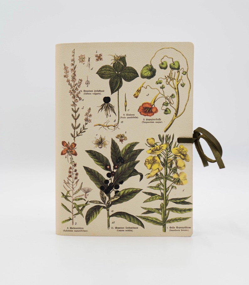 Antique Botanical Soft Italian Leather Journal, Notebook with Tie Handmade in Italy image 4