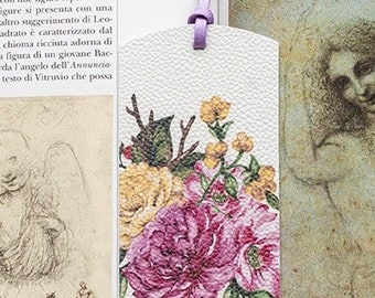 Bella Watercolor Floral  Italian Soft Leather Bookmark - Handmade in Italy - Gift for Readers