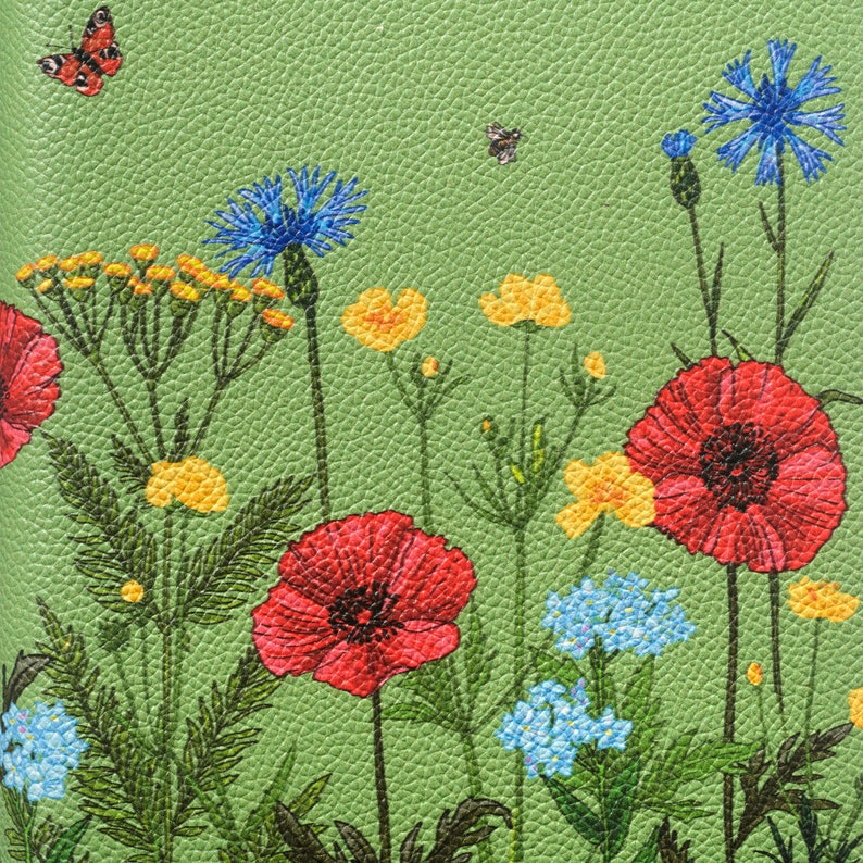 Poppies Papaveri di Fiori and Wildflowers Printed Soft Italian Leather Journal, Notebook Handmade in Italy image 6