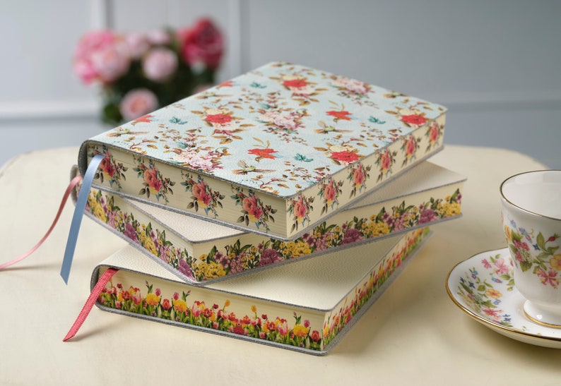 Nightingale Uccelli Birds Floral Printed Soft Italian Leather Journal, Notebook Gift for Mom, Sister, BFF, Bridesmaids image 3