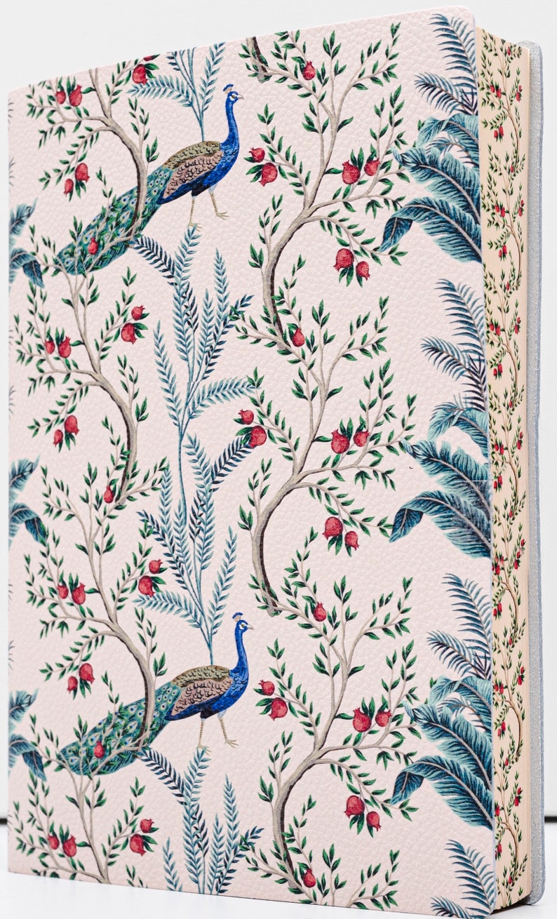 Vintage Peacock Garden Printed Soft Italian Leather Journal, Notebook Handmade In Italy image 4