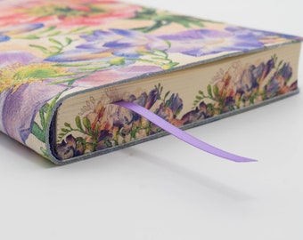 Umbria Lillies & Peonie Printed Italian Handmade  Soft Leather Journal , Notebook - Gift for Mom, Sister, BFF