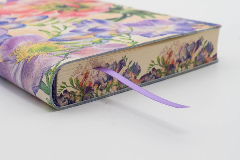 Umbria Lillies & Peonie Printed Italian Handmade Soft Leather Journal , Notebook Gift for Mom, Sister, BFF image 1