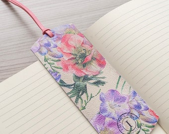 Umbria Lillies & Peonies  Italian  Soft Leather Bookmark - Handmade in Italy