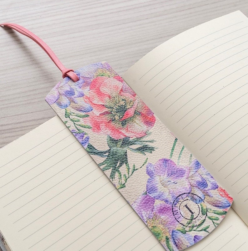 Umbria Lillies & Peonies Italian Soft Leather Bookmark Handmade in Italy image 1