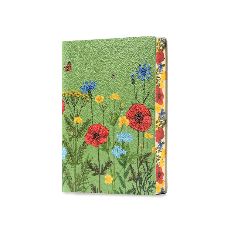 Poppies Papaveri di Fiori and Wildflowers Printed Soft Italian Leather Journal, Notebook Handmade in Italy image 2