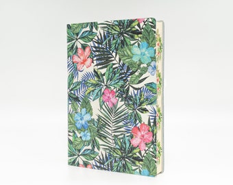 Tropicalè Hibiscus Floral Printed Soft Italian Leather Journal, Notebook - Handmade in Italy - Gift for Travelers, Birthdays, Graduation