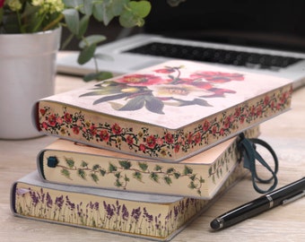 Bel Fiore, Beautiful Flower- Printed Italian Soft Leather Journal , Notebook - Handmade in Italy- Gift for Mom, Sister , BFF