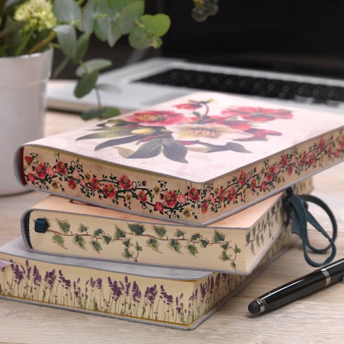 Carnet de notes floral Bel Fiore fait main en Italie en cuir italien souple