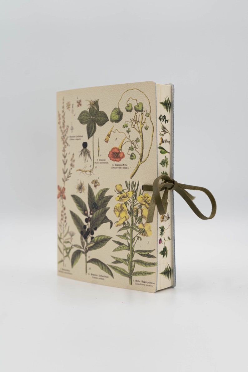 Antique Botanical Soft Italian Leather Journal, Notebook with Tie Handmade in Italy image 2