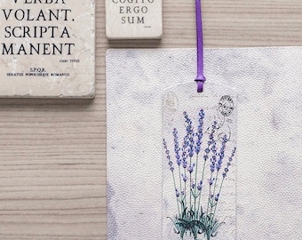 Lavender on Script Italian Soft  Leather Bookmark - Handmade in Italy - Gift for Readers