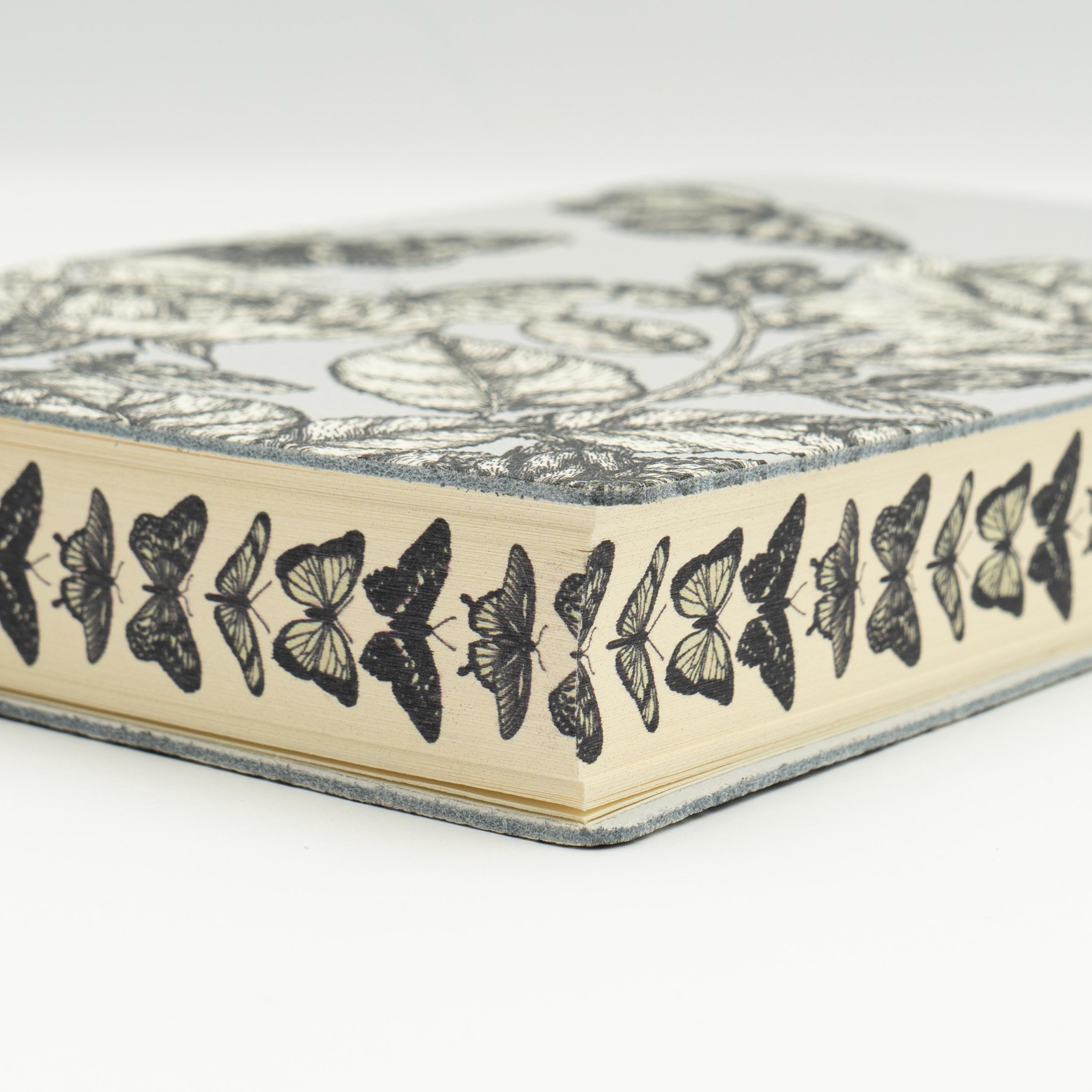 Butterflies and Roses (Farfalle Rosè) Monochrome Printed Soft Italian Leather Journal,Notebook , Handmade in Italy -Gift for Poets, Writers
