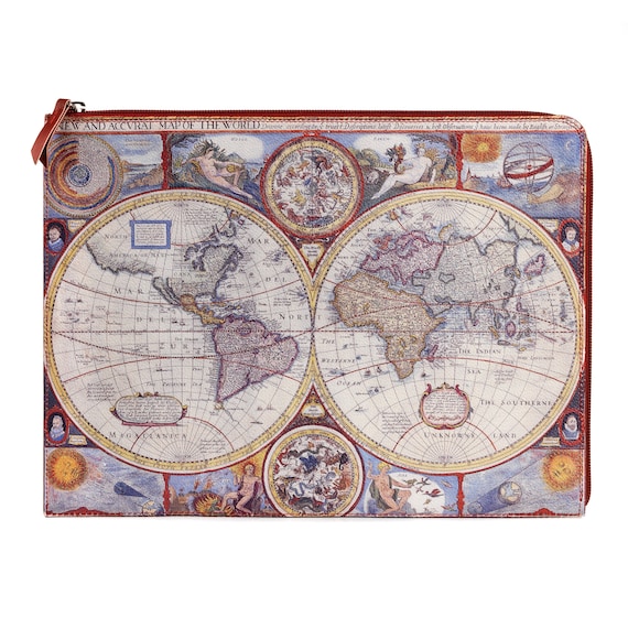 Old World Map Zip Portfolio, Document Case 14”x10.5” Handmade in