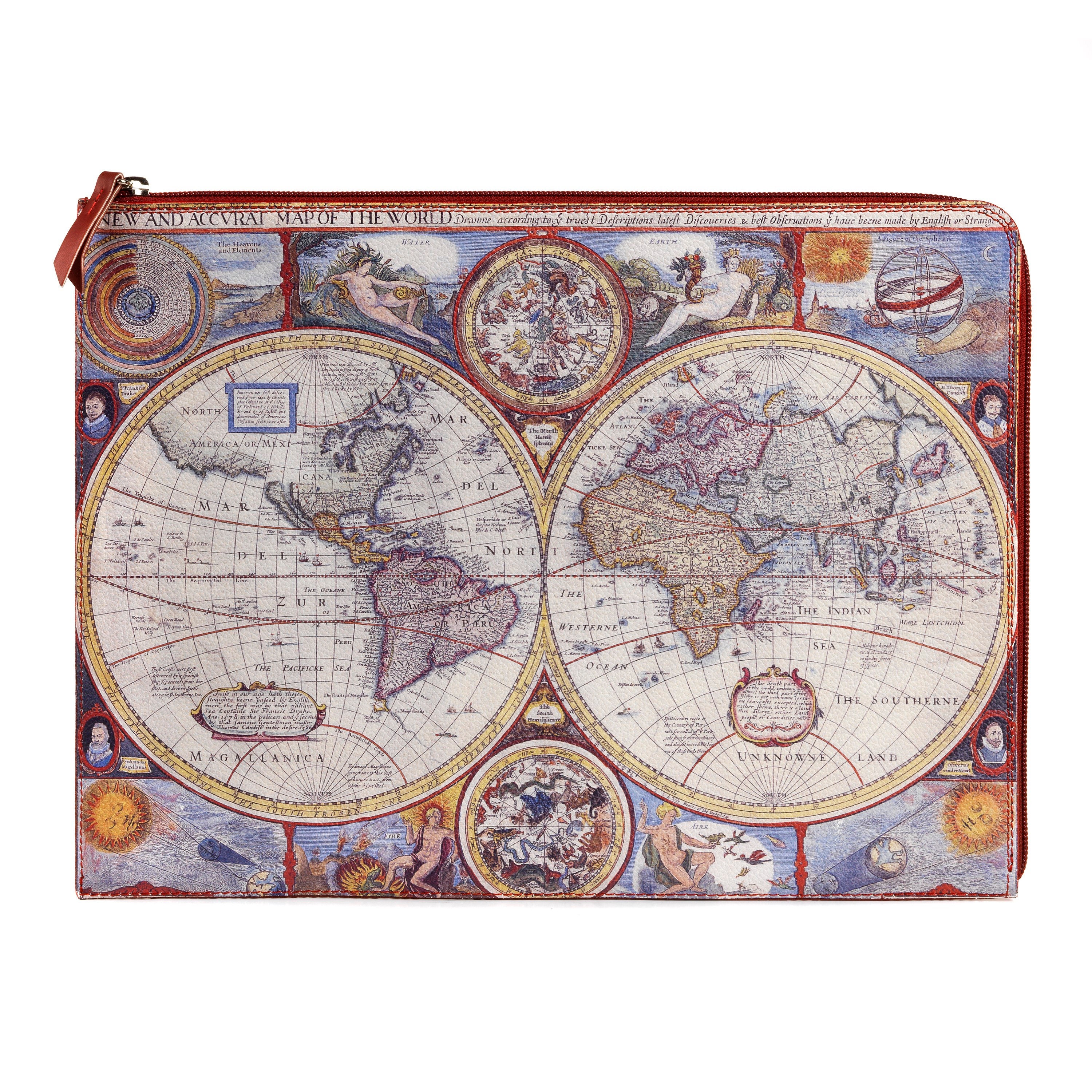 Old World Map Zip Portfolio, Document Case 14”x10.5” Handmade in