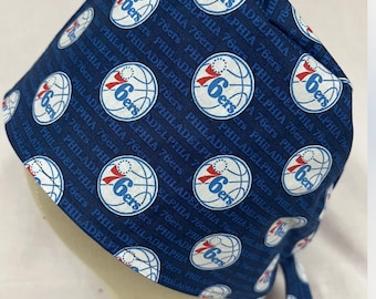 Men/Women Surgical Scrub Cap Lined Philadelphia 76ers 100% Cotton