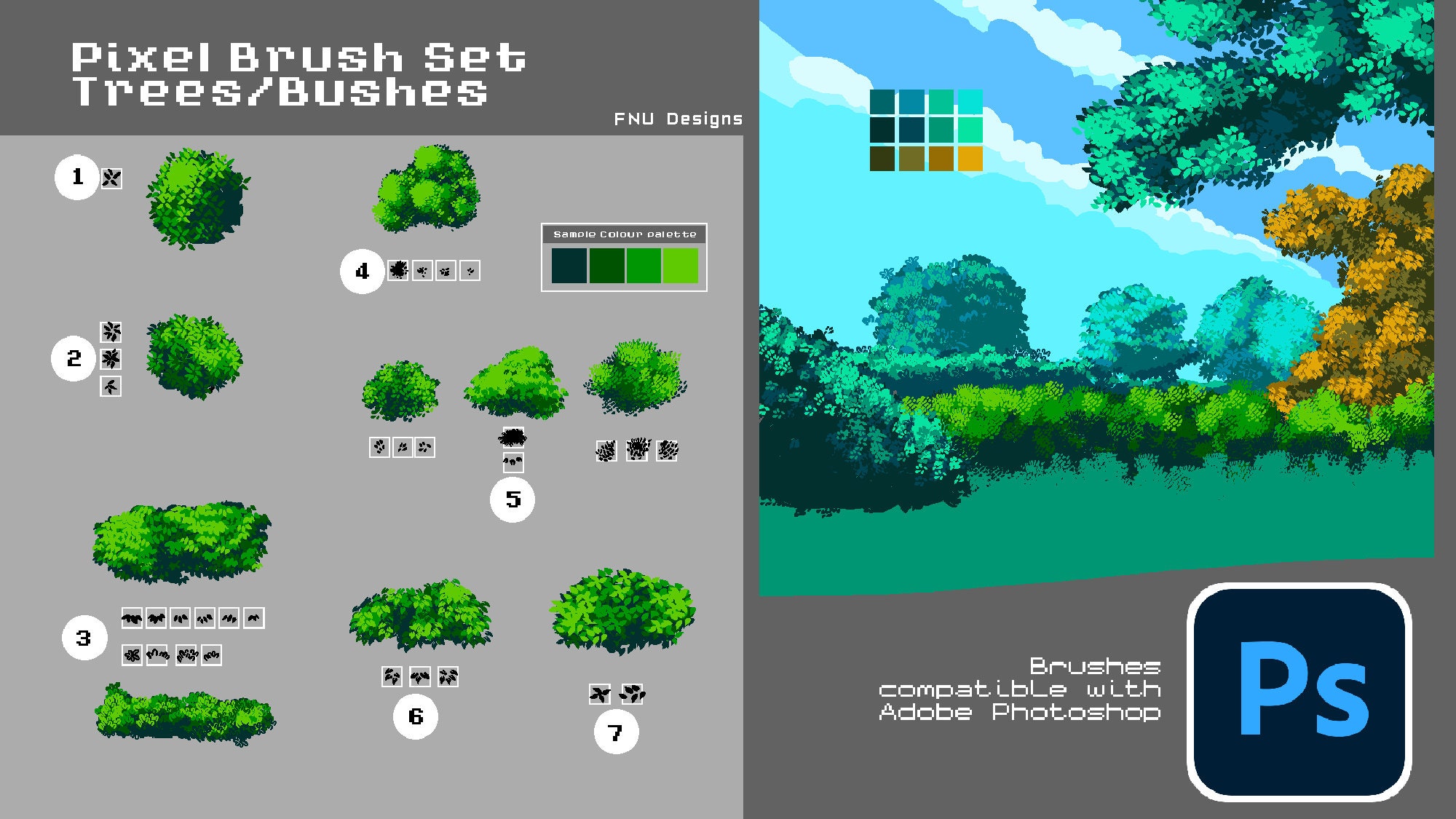 Pixel Art Aesthetic Trees & Shrub BRUSHES for Adobe Etsy Canada