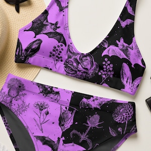 BAT BIKINI Recycled high-waisted bikini flower rose Pool Wear Indie Bathing Suit Women alt swimsuit alternative swimwear FLORAL Swimsuit