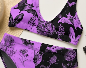BAT BIKINI Recyklingowane bikini z wysokim stanem kwiat róży Basen Ubranie Indie Kostium kąpielowy Kobiety alternatywny strój kąpielowy alternatywny strój kąpielowy KWIATOWY kostium kąpielowy