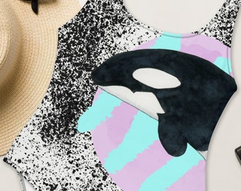 Traje de baño de una pieza ORCA WHALE • Bikini de ballena asesina • Traje de baño retro estilo vintage de los 90 • Ropa estética Y2k de los años 2000 Vaporwave
