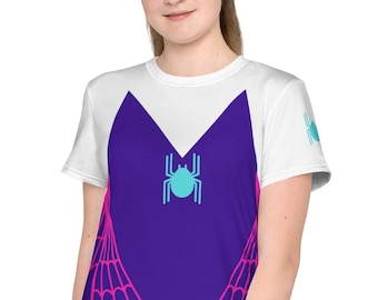 TEEN SIZED Spider GWEN t-shirt, Youth crew neck tshirt, Spidergwen shirt for girls, girls costume, Spider Gwen top for teenage girls