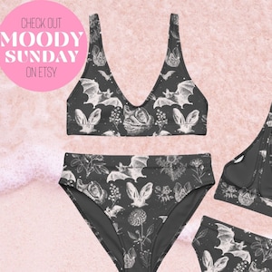 BAT BIKINI Recycled high-waisted bikini flower rose Pool Wear Indie Bathing Suit Women alt swimsuit alternative swimwear FLORAL Swimsuit