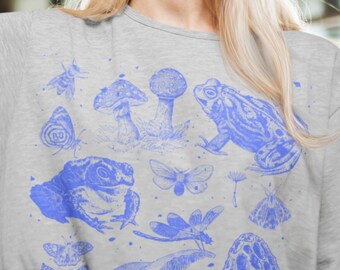 I love frogs Clothing Frog Shirts Wildflowers Toad Tshirt Botanical Shirt Cottagecore Graphic Tees Fairycore Oversized T-Shirts Mori Kei Top