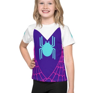 Camiseta para niños SPIDER GWEN con logotipo extragrande Camiseta Spidergwen para niñas, disfraz de superhéroe para niñas, camiseta de araña para niños, top Spider Girl, camiseta