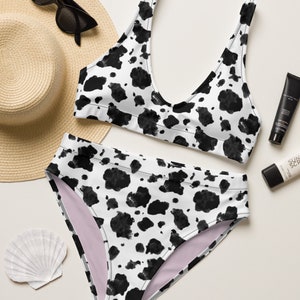 COW PRINT BIKINI Recycled high-waisted bikini Swimsuit Dalmatian Print Black Spots Inky Cow Print