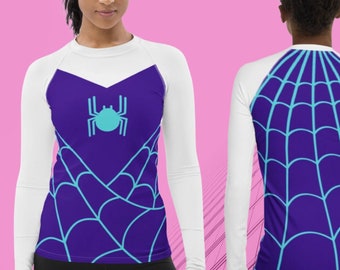 Dam Rashguard SPIDER GWEN Spidergwen tröja för vuxna, superhjältekostym, spindelkostym dam, Spider Gwen topp för kvinnor, t-shirt
