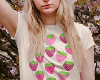 Strawberry Shirt Strawberry Clothes Strawberry Top Clothes Cottagecore Clothes Gardening Shirt Strawberry Print Summer Shirt 3xl 4xl Indie