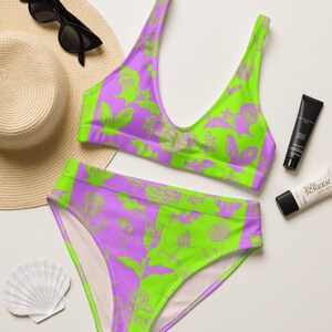 BAT BIKINI Recycled high-waisted bikini flower rose Pool Wear Indie Bathing Suit Women alt swimsuit alternative swimwear FLORAL Swimsuit