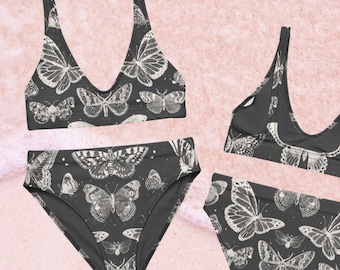 KOSTIUM KĄPIELOWY BUTTERFLY MOTH Bikini z wysokim stanem z recyklingu Butterfly Pool Wear Indie Kostium kąpielowy dla kobiet alternatywny strój kąpielowy