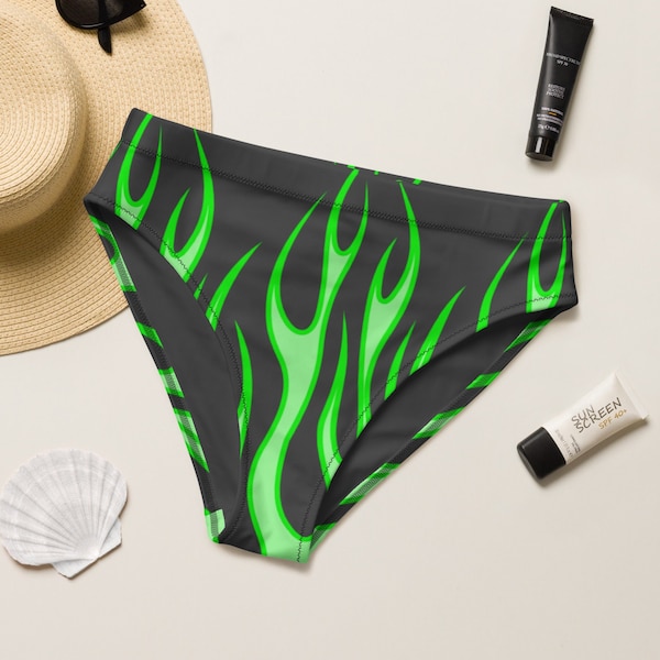 FLAME high-waisted Bikini Bottom NEON GRÜN Feuer high waisted Bikini Alt Badeanzug Alternative Bademode Alt Bikini