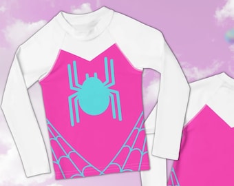 SPIDER GWEN Kids Rash Guard Spidergwen shirt for girls, girls superhero costume, kids spider costume, Spider Gwen top for girls, t-shirt