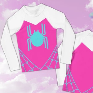 SPIDER GWEN キッズ ラッシュガード スパイダーグウェン シャツ 女の子用、女の子用スーパーヒーロー コスチューム、キッズ スパイダー コスチューム、スパイダーグウェン トップス 女の子用、T シャツ