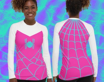 Dam Rashguard SPIDER GWEN Spidergwen tröja för vuxna, superhjältekostym, spindelkostym dam, Spider Gwen topp för kvinnor, t-shirt