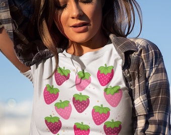 Strawberry Shirt Strawberry Clothes Strawberry Top Garden Shirt Aesthetic Clothing Cottagecore Clothes Botanical Shirt Strawberry Print