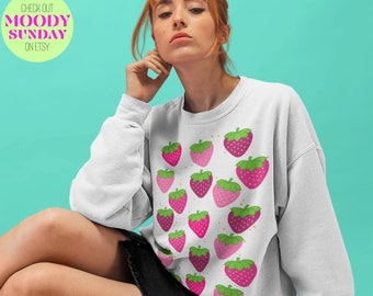 Strawberry Sweatshirt Strawberry Clothes Strawberry Top Cottagecore Clothes Gardening Shirt Strawberry Print Summer Unisex Sweatshirt Indie