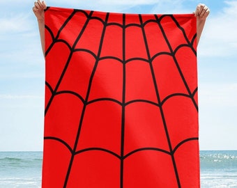 SPIDER WEB BEACH Towel red and black Webbing, super hero accessories, Pool Party Towel