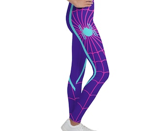 SPIDER GWEN TEEN Youth Leggings Spidergwen tights for girls, costume, kids spider costume, Spider Gwen for girls, purple pink cyan bottoms