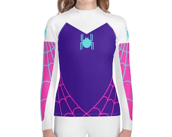 TEEN SIZED Spider Gwen Rash Guard, Spidergwen shirt for Teenager, girls superhero costume, Youth spider costume, Spider Gwen top for girls