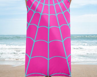 SPIDER WEB BEACH Towel Pink and Neon Webbing, super hero accessories, Pool Party Towel