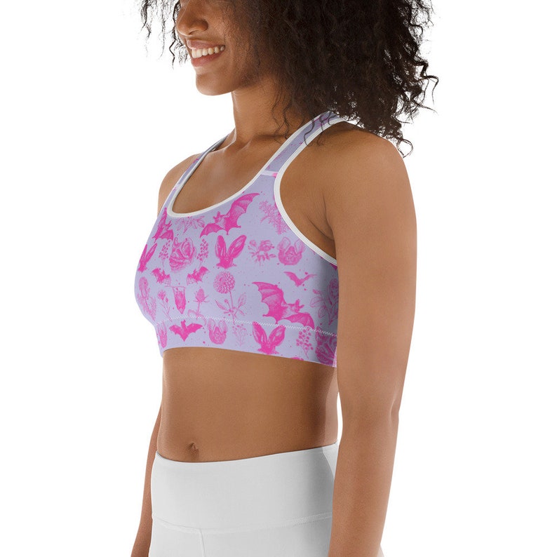 BAT FLORAL Sports Bra, Cute Bat Top Wild Flowers, Botanical Bat Print ...