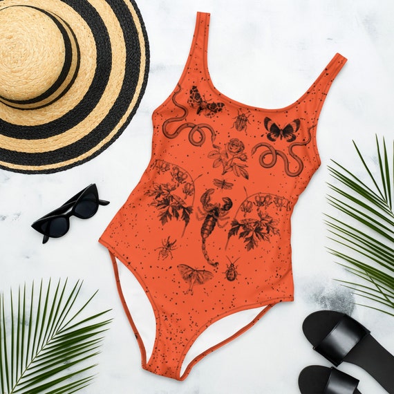 FLORAL Snake Swimsuit, BUTTERFLY Moth, One-piece Swimming Suit