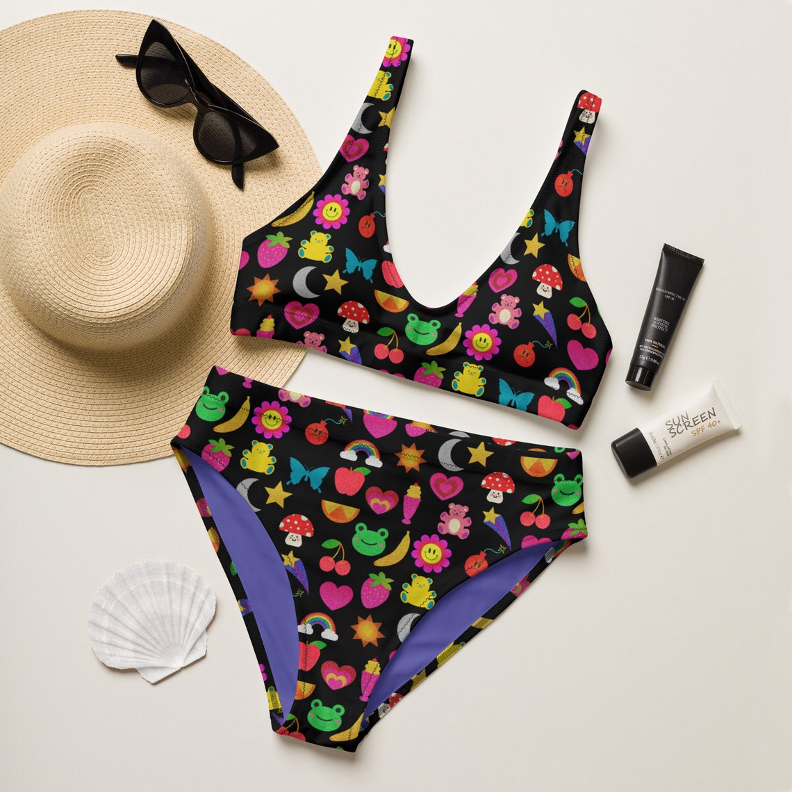 STICKERS BIKINI, Recycled High-waisted Bikini, Retro Stickers, 80s ...
