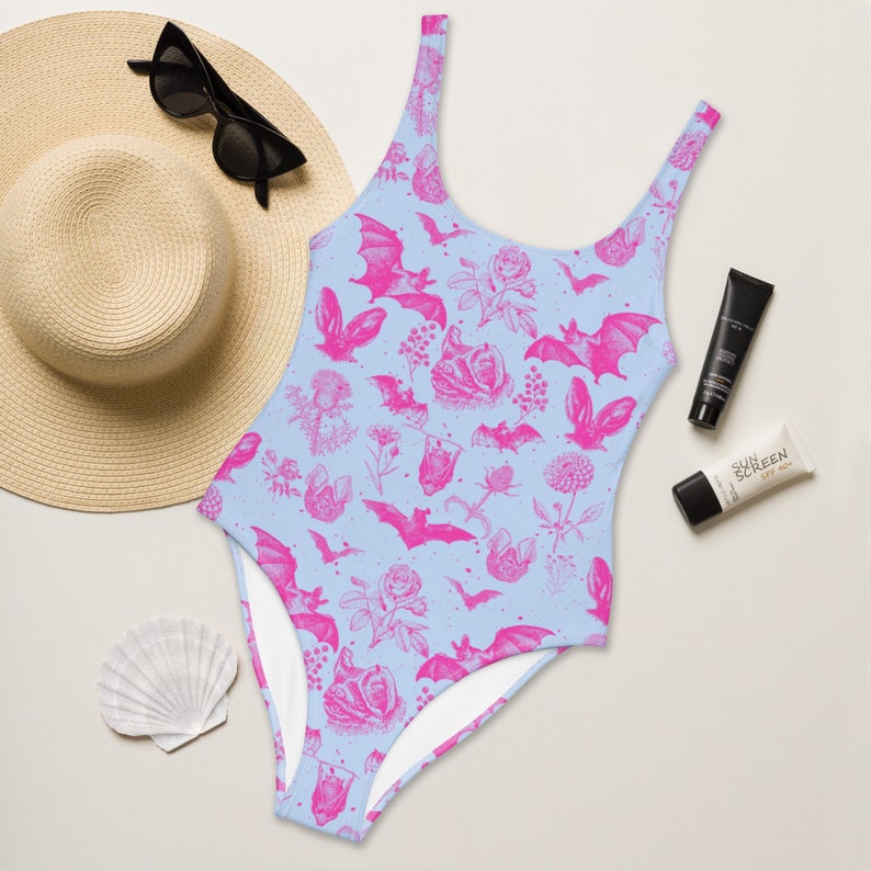 BAT One-piece Swimsuit Flower Rose Pool Wear Indie Bathing - Etsy