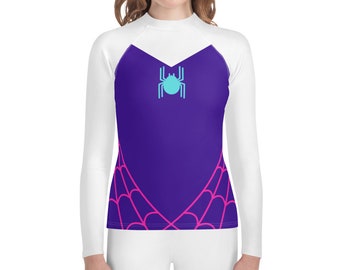 TEEN SIZED Spider Gwen Rash Guard, Spidergwen shirt for Teenager, girls superhero costume, Youth spider costume, Spider Gwen top for girls