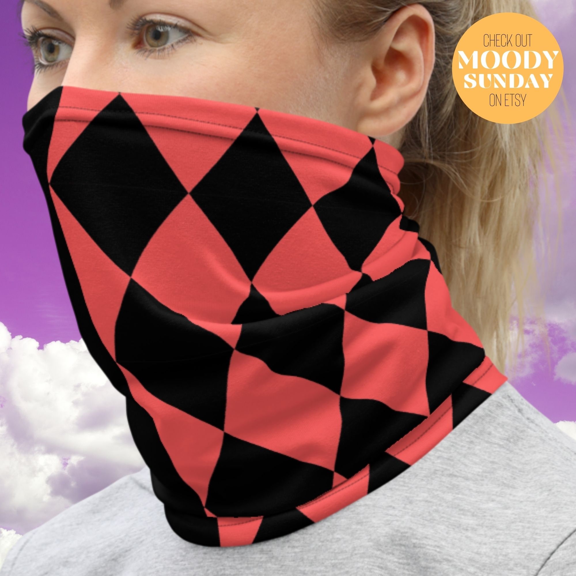 Harley Quinn Neck Gaiter DuRag w/built-in elastic HARLEY QUINN Neck Gaiter Face Mask Bat COSPLAY Harley  main image 4