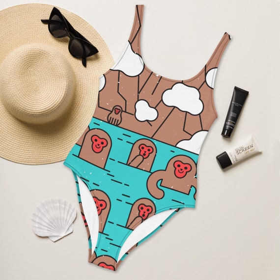 JAPAN SWIMSUIT Traje de bano de una pieza monos japoneses aguas termales Parque de monos Jigokudani Traje de bano de mono KAWAII Etsy Mexico