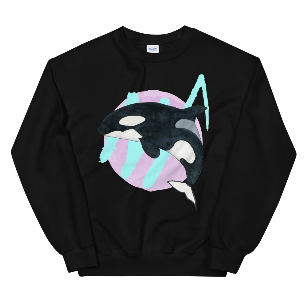 【HI FI FNK】Black Whale Vintage Top ORCA WHALE Unisex Sweatshirt 90s Vintage Style Retro